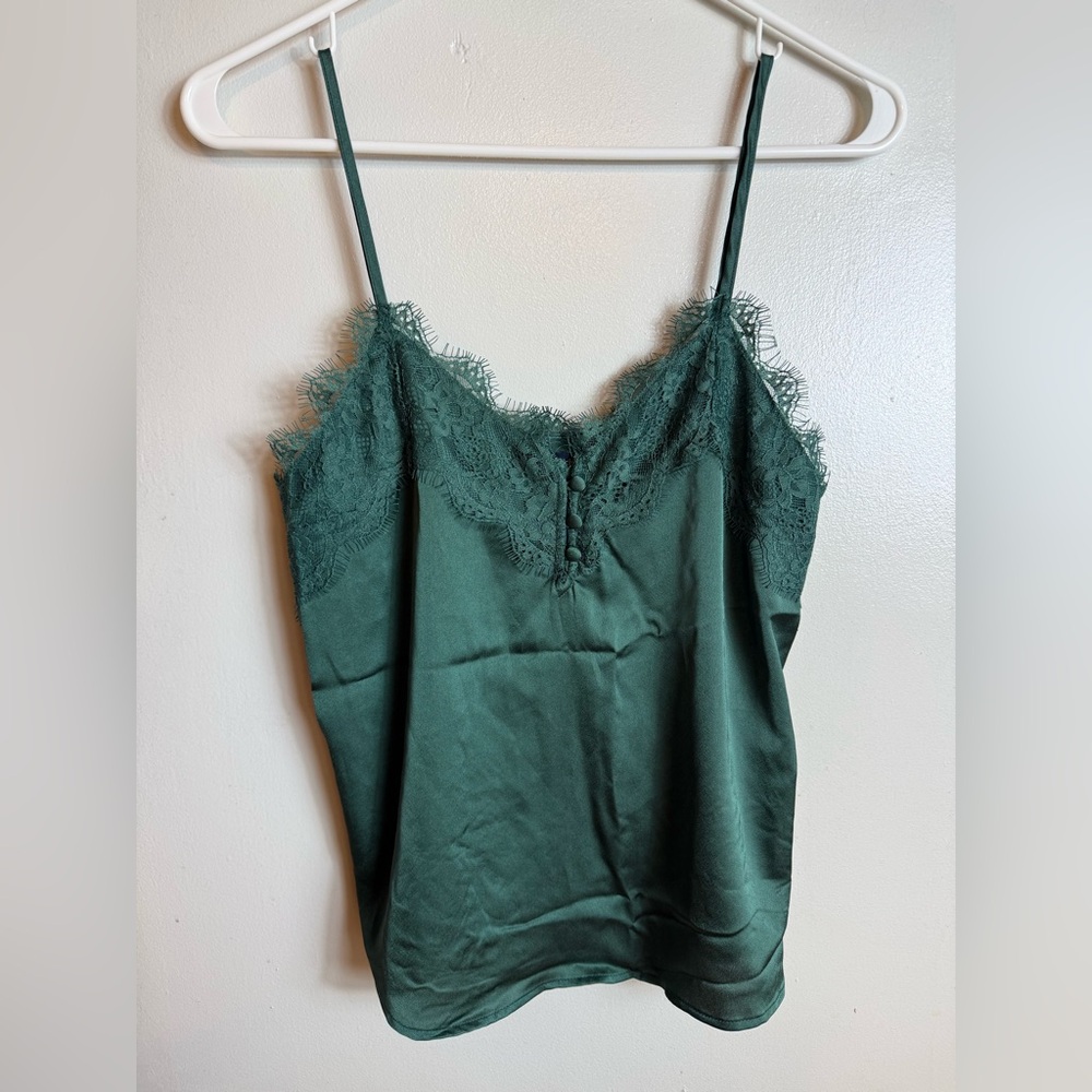 Abercrombie & Fitch Womens Satin Cami Top Green Lace Size XS Cottage Feminine